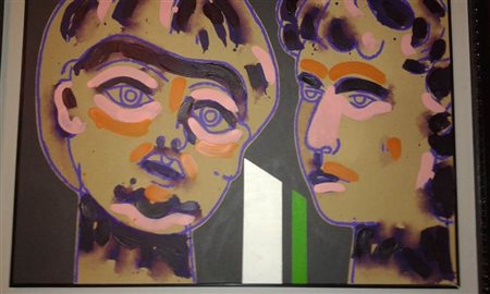 Concetto Pozzati, Bamboleggiante 2000 Olio su tela, 70cm x 80cm. Autentica su...