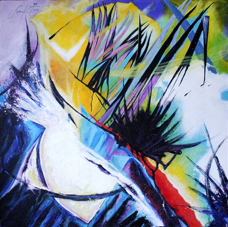 Frank Coupet, Tramonto al Sud 2018 Tecnica mista su tela, 100cm x 100cm....