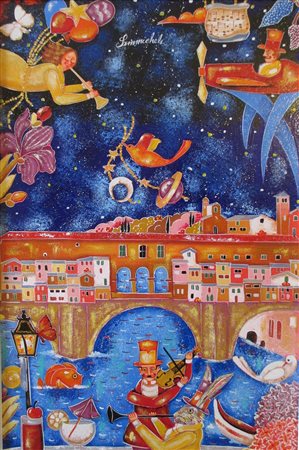 Francesco Sammicheli, Notte al Ponte Vecchio Acrilico su tavola, 48cm x 32cm....