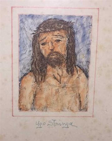 Ugo Stringa, Cristo Tecnica mista su carta, 40cm x 35cm. Firmato fronte opera