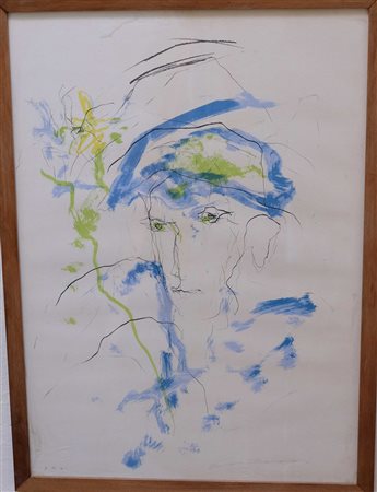Ernesto Treccani, Uomo con cappello Prova di autore, 70cm x 50cm. Firmato...