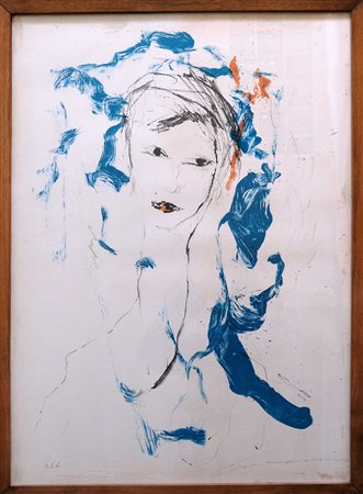 Ernesto Treccani, Figura femminile Prova di autore, 70cm x 50cm. Firmato...