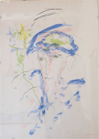 Ernesto Treccani, Uomo con cappello Prova di autore, 70cm x 50cm. Firmato...