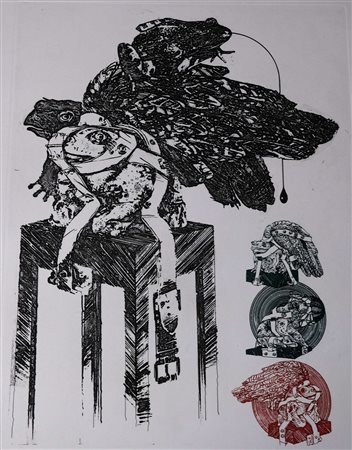 Valeriano Trubbiani, Batracomiomachia 1973 Acquaforte n.38/150, 40cm x 52cm....