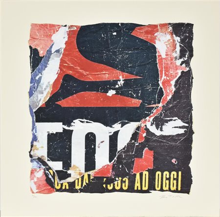 Mimmo Rotella NUDO NERO serilitografia e collage su carta, cm 65x65 esemplare...