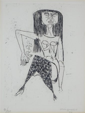 Giuseppe Migneco FIGURA FEMMINILE acquaforte, cm 30x25; es. 10/100 firmato,...