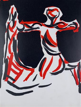 Marino Marini CAVALLO E CAVALIERE litografia originale a colori, cm 31,3x24...