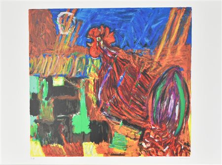 Bruno Cassinari IL CANTO DEL GALLO litografia su carta, cm 50x70 esemplare...