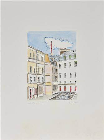 Orfeo Tamburi ANGOLO PARIGINO incisione su carta, cm 59,5x44,6 (lastra cm...