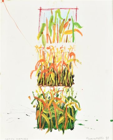 Baratelli CAMPO MATURO tecnica mista su carta, cm 30x24 sul fronte: firma,...