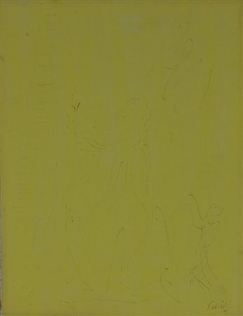 Virgilio Guidi SENZA TITOLO disegno su carta applicata su tela, cm 31,3x23,5...