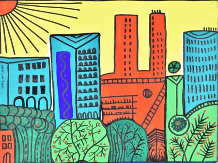 Marco Gentilini METROPOLI INPROBABILE acrilico e pennarello su tela, cm 30x40...