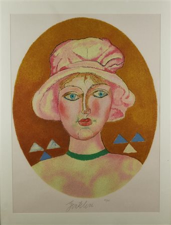 Franco Gentilini VOLTO litografia, cm 83,5x64 esemplare 121/125 sul fronte:...