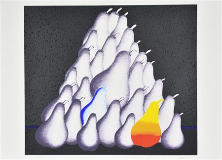 Concetto Pozzati LA PIRAMIDE DI PERE serigrafia su carta, cm 50x70 esemplare...