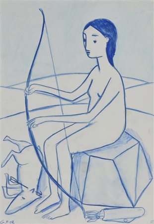 Giacomo Piussi ARCIERA acquerello e matita su carta, cm 35x25 siglato e...