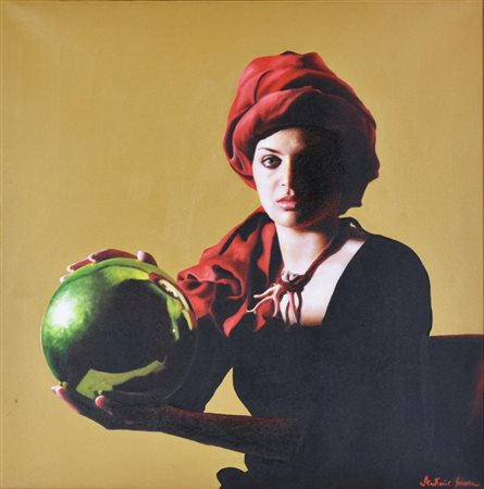 Antonio Sciacca LA VEGGENTE olio su tela, cm 70x70 sul fronte: firma sul...