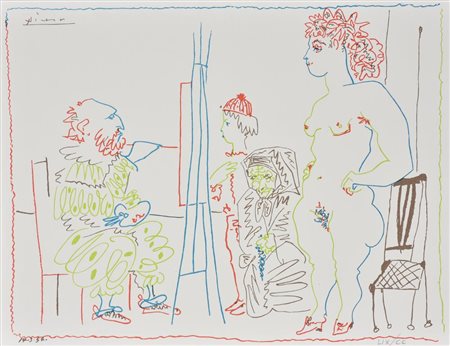 Pablo Picasso STUDIO DEL PITTORE, 1954 litografia su carta, cm 34x48...