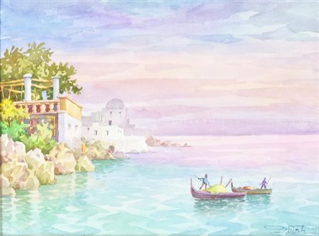 Giovanni Ospitali MARE EGEO acquarello su carta, cm 30x40 sul fronte: firma