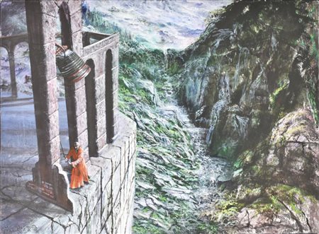 Mauro Pani LA CAMPANA DEL TEMPIO olio su tela, cm 60x80 sul fronte: firma e...