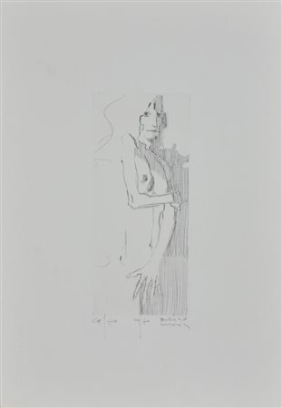 Enrico Villani REGINA acquaforte su carta, cm 45,8x31,5 (lastra cm 24,5x10,5)...