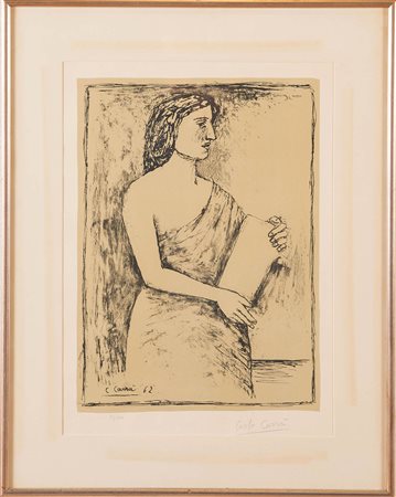 Carlo Carrà (Quargnento 1881 – Milano 1966), “Donna con libro”, 1962....