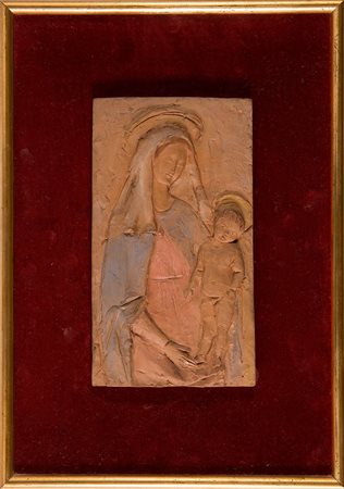 Bassorilievo in terracotta “Madonna con Bambino”, XX sec. H cm 21x12