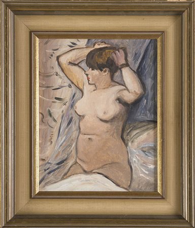 Artista del XX sec., “Nudo femminile”. Olio su faesite, H cm 35x27 Al retro...