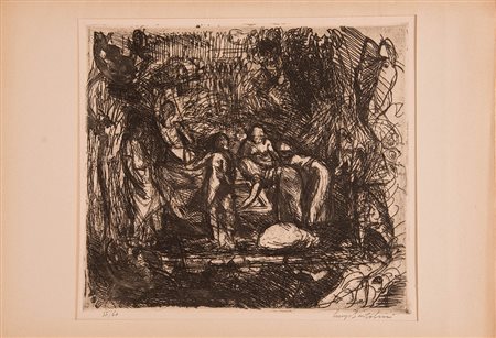 Luigi Bartolini (Cupramontana 1892 - Roma 1963), “Sei lavandaie”. Incisione...