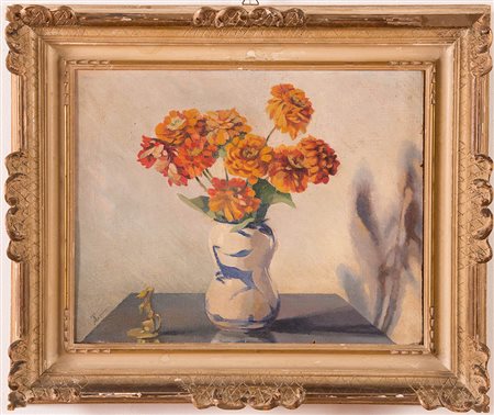 Giacomo Grosso (Cambiano 1860 – Torino 1938), “Vaso di fiori”. Olio su...
