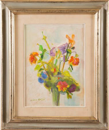 Ilario Rossi (Bologna 1911 – 1994), “Fiori”, 1970. Olio su cartone, firmato...