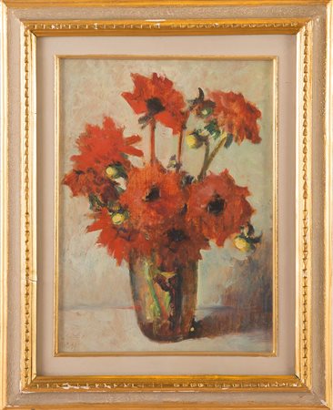 Corrado Michelozzi (Livorno 1883 – 1965), “Natura morta”. Olio su tavola,...