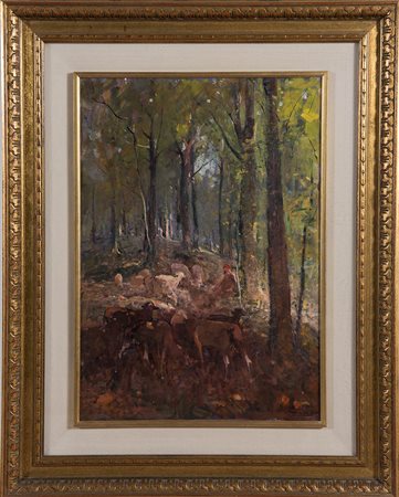 Osvaldo Curandai (Firenze 1931 - ?), “Gregge al pascolo”. Olio su tela,...