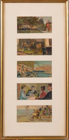 Umberto Sgarzi (Bologna 1921 - 2017), Cinque dipinti entro cornice, 1966/67....