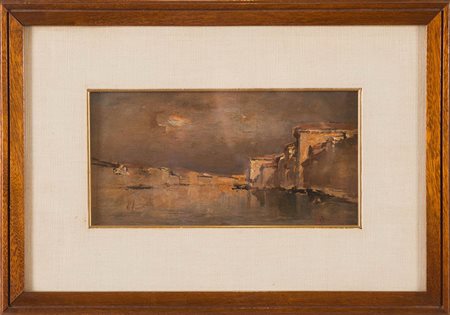 Emanuele Brugnoli (Bologna 1859 - 1944 Venedig), “Venezia”. Olio su tavola,...