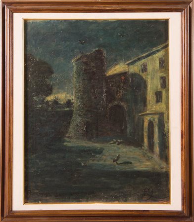 Mario de Maria (Bologna 1852 – 1924), attribuito a, “Scorcio”, 1919. Olio su...