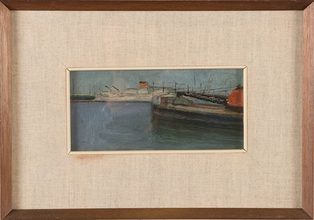 Luigi Bianchi (Bologna 1911 – 1994), “Il porto di Ancona”, 1967. Olio su...