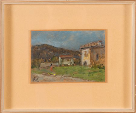 Guglielmo Pizzirani (Bologna 1886 – 1971), “Paesaggio montano”. Olio su...