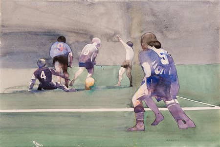 Dino Boschi (Bologna 1923 – 2015), “Azione”. Acquerello su carta, firmato in...