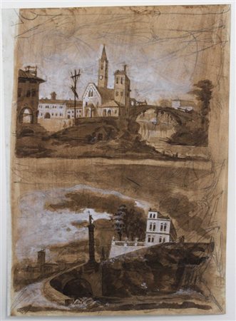 GIOVANNI FONTANA (Genova 1795-1845) "Vedute di villaggi" Inchiostro bruno a...