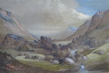 PITTORE DEL XIX SEC "Paesaggio" Tecnica mista su cartoncino datato 1841 cm 38x50