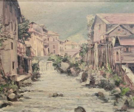 ACHILLE CAVALIERI (1898 - 1963) "Paesaggio a Ponte di Legno" Olio su...
