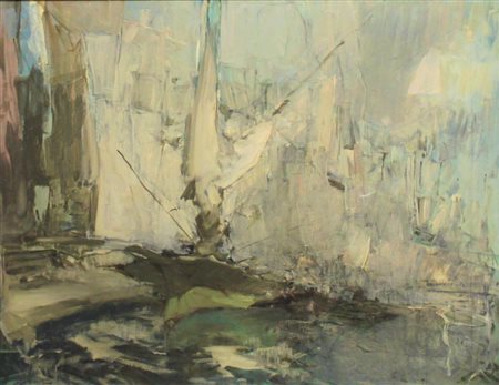 ANDRE PETROFF (San Pietroburgo 1893 - Cagnes sur mer 1975) "Veduta di porto"...