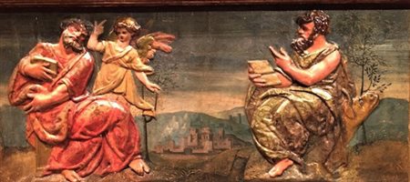 SCULTORE SPAGNOLO DEL XVI SEC. cm 110x56 Importante coppia di pannelli a...