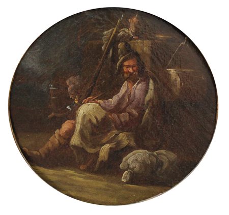 PITTORE LOMBARDO DEL XVII/XVIII SEC. "Riposo del cacciatore" Olio su tela...