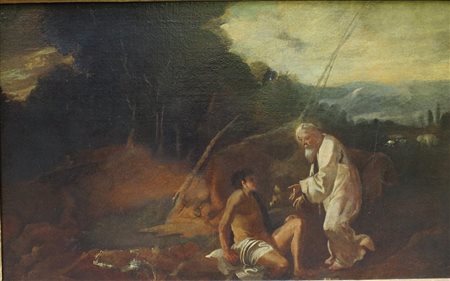 PITTORE ATTIVO A ROMA NEL XVII SEC. "Parabola del buon Samaritano" Olio su...