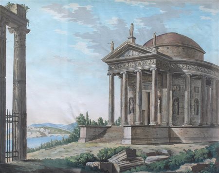 ARTISTA FRANCESE ATTIVO A ROMA TRA IL XVIII/XIX SEC. "Tempio classico e...