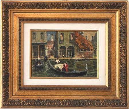 ERMA ZAGO (Bovolone 1880-Milano 1942) "Gondole a Venezia" Olio su tavola cm...