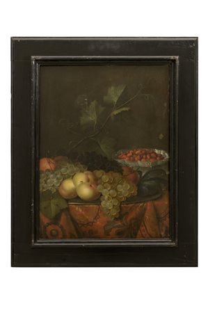 MAESTRO OLANDAESE ATTIVO NEL XVIII SEC. "Frutta e insetti su vassoio...