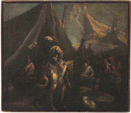 MAESTRO VENETO ATTIVO NEL XVIII SEC. "Cavaliere e figure presso un...