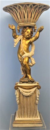 SCULTURE ATTIVO A GENOVA NEL XIX SEC. "Fioriera sorretta da putto" Legno...